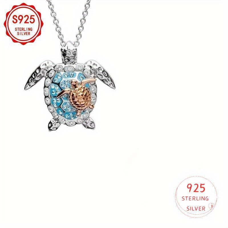 Turtle Necklace, Creative Turtle Golden Necklace + Earrings + Ring Set, S925 Silver, Inlaid Cubic Zirconia, Women'S Necklace, Daily Wear, Birthday Gift, Valentine'S Day Gift, Women'S Gift, Total Weight Of The Product (2g).