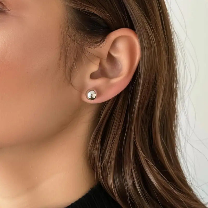 S925 Sterling Silver Stud Earrings Simple Design Ear Piercing Jewelry Decoration Daily Wear10mm Jewelry for Women Gift