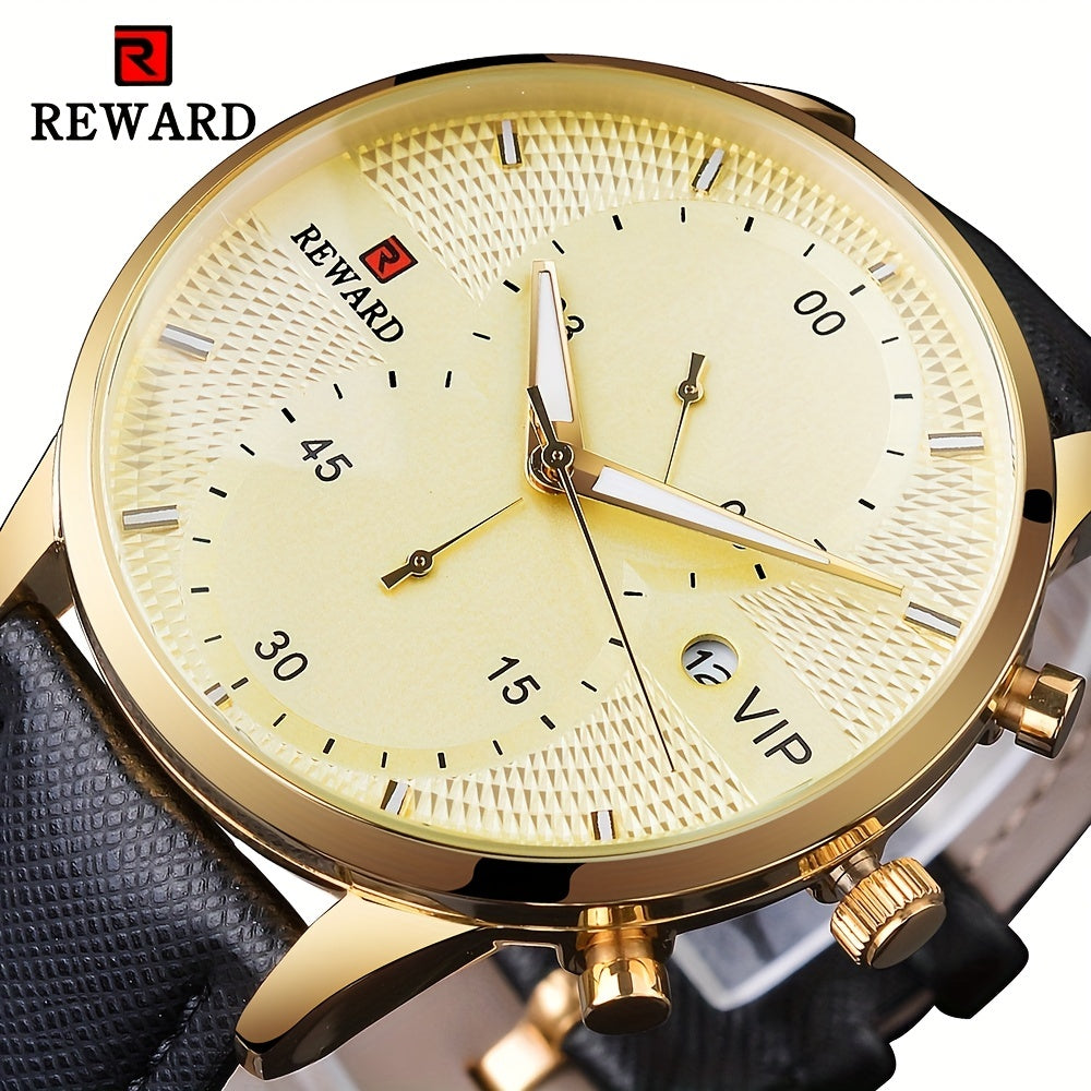 [1pc Men's Watch] 1pc Men's Black Golden Quart Watch | PU Leather Strap, with Gift Box
