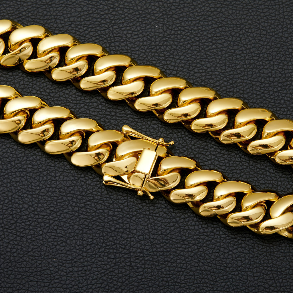 Mens Stainless Steel Golden Cuban Chain Bracelet Necklace Jewelry
