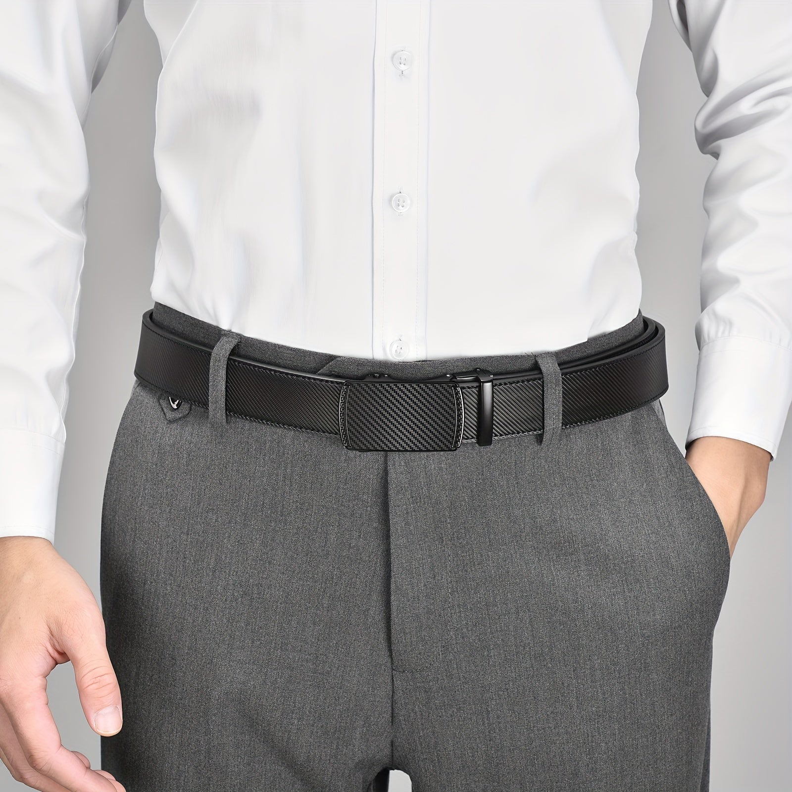 Men's Leather Belt, Slide Ratchet Belt with Premium Leather, Ratchet Dress Belt with Automatic Click Buckle, Gift for Husband