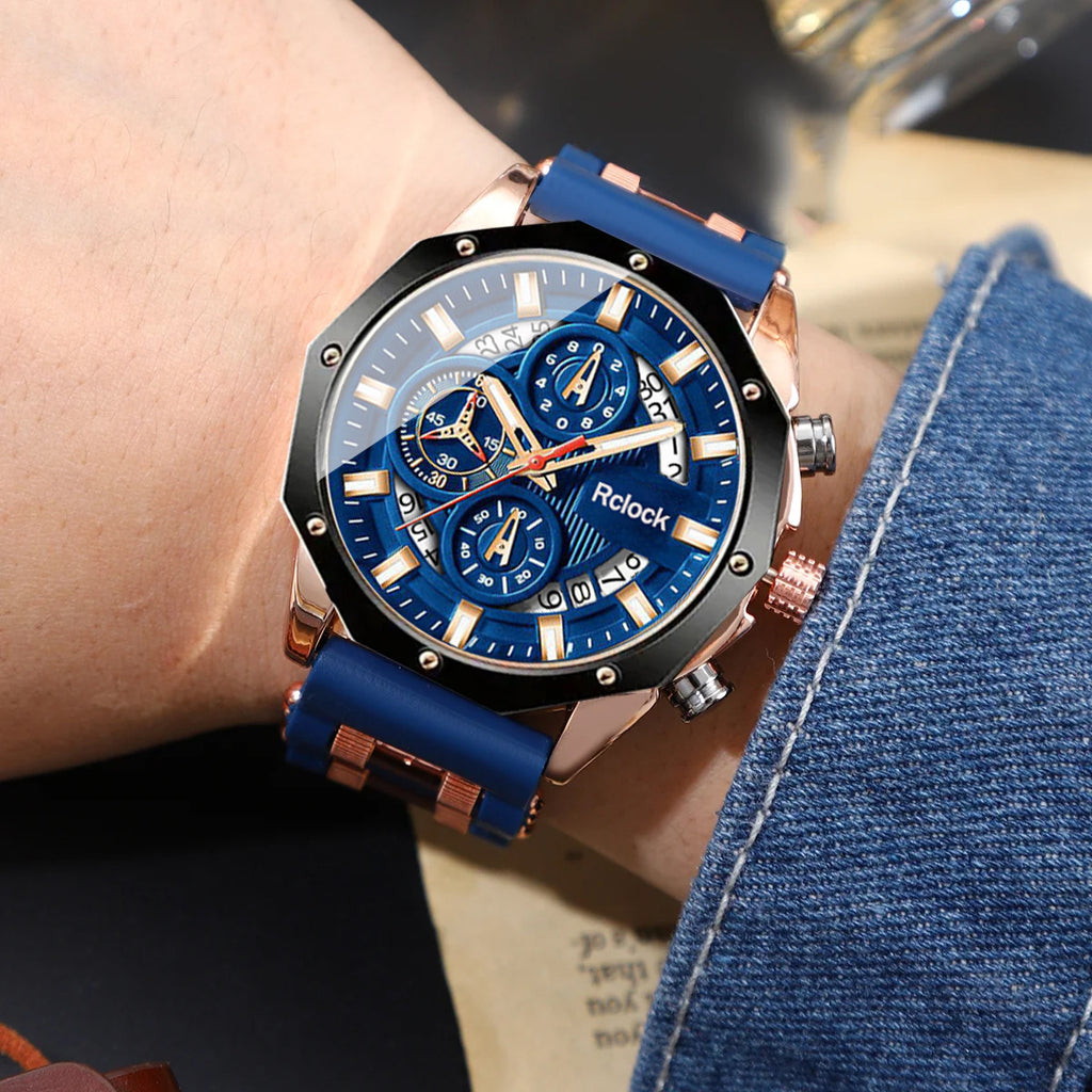 [Fashion Men'S Quartz Watch ] 2pcs Casual Sports Men Watch Silicone Strap Calendar Display Ideal Men'S Valentine'S Day