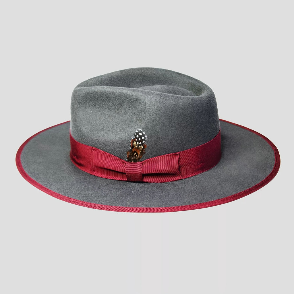 Ferguson Fedora Slate + Burgundy Men's Top Hat Felt Hat, Street Fashion Music Rock, The Best Choice for a Christmas Gift
