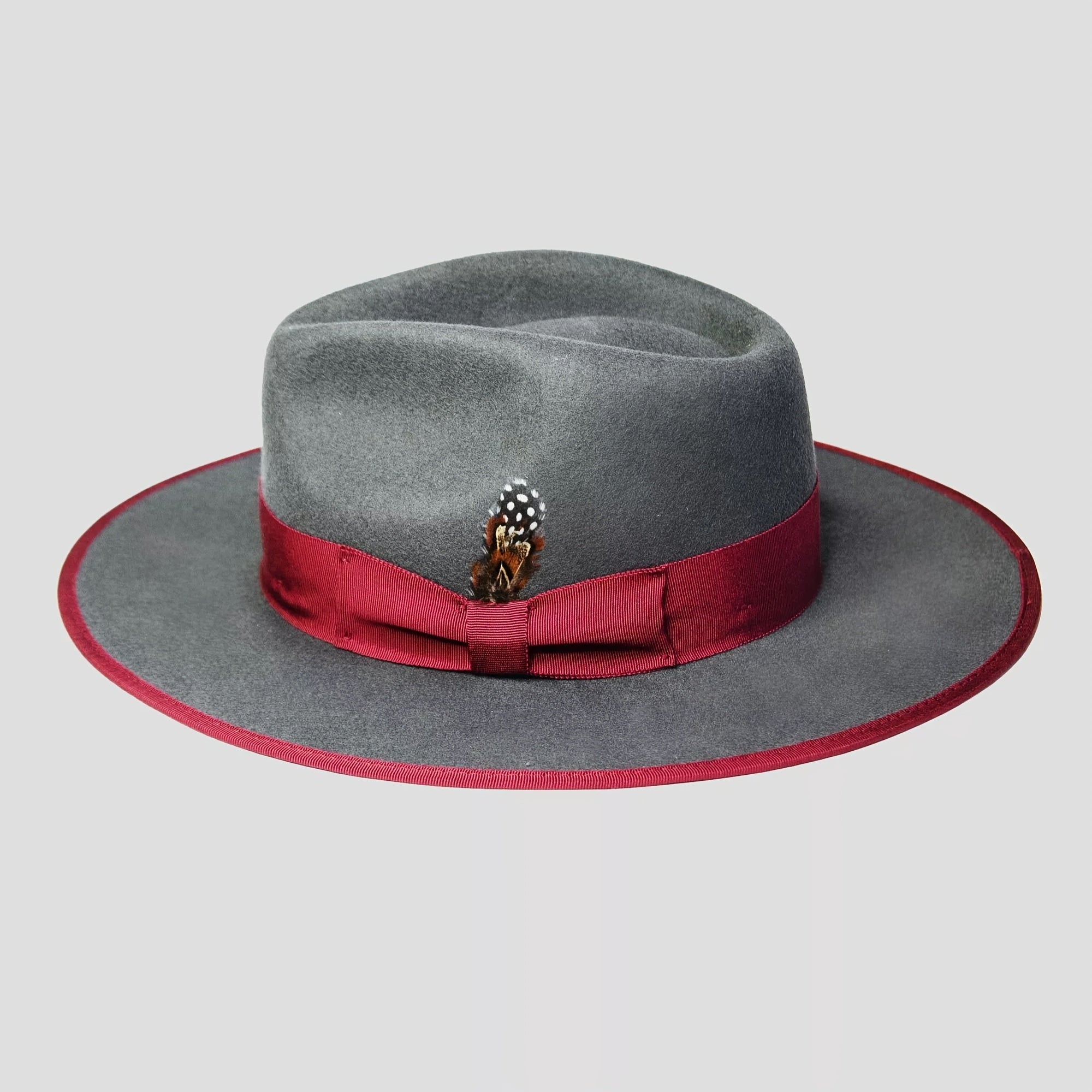 Ferguson Fedora Slate + Burgundy Men's Top Hat Felt Hat, Street Fashion Music Rock, The Best Choice for a Christmas Gift