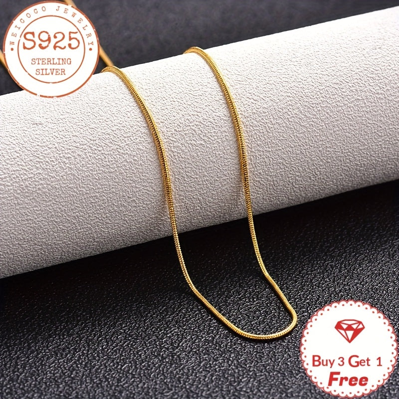 Pure Handmade, 24K gold plated 24K gold plated-plated 925 Silver 1mm Round Snake Chain, Perfect For Commemorations, Valentine'S Day, Mother'S Day, Christmas, Birthdays, Gifts For Him/her, Mother, Daughter, Comes In A Gift Box, Buy 3 Get 1 Free