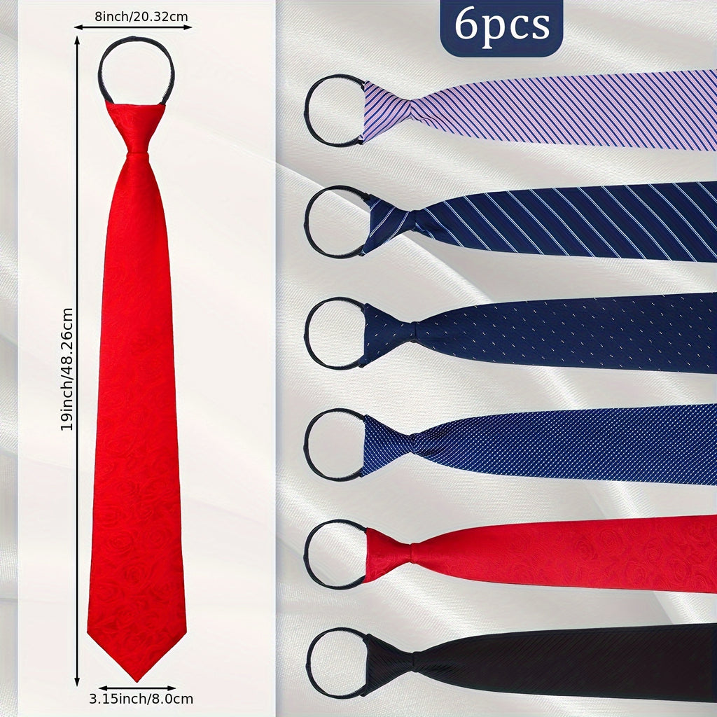 A Set of Six Zipper Ties, Designed for Both Men And Women, Featuring Adjustable Lengths, Ideal for School Uniforms, Graduations, And Business Weddings (Modern Design)