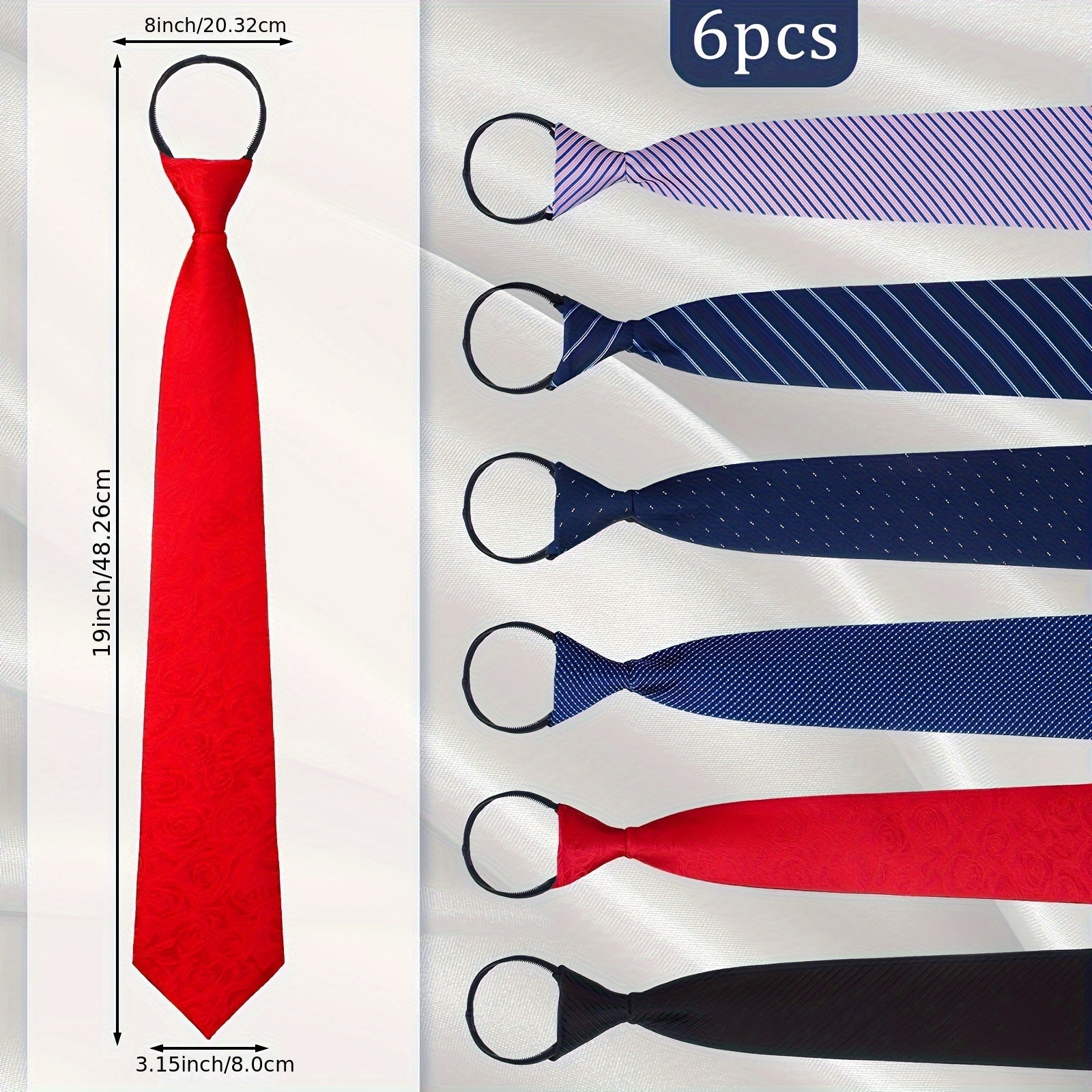 A Set of Six Zipper Ties, Designed for Both Men And Women, Featuring Adjustable Lengths, Ideal for School Uniforms, Graduations, And Business Weddings (Modern Design)
