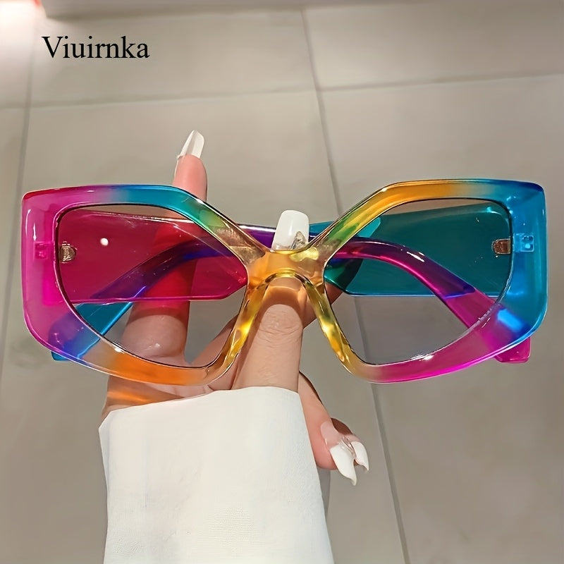 Women's Trendy Polygonal Fashion Glasses, -Color UV400pcs Lenses with Lightweight Frame, Versatile Fashion for Beach/Vacation/Travel, Includes Protection Case, Stylish Unisex Accessory