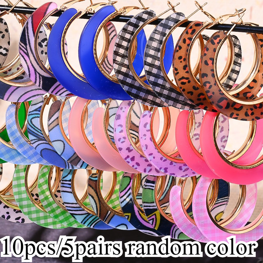 10pcs/5 Pairs Women'S Earring Set - Retro Simple Round Leopard Print Multi-Style Earrings, Multi-Piece Set for Holiday Party Vacation Christmas Thanksgiving Jewelry, Seasonal Fashion, Versatile Accessories, Trendy Accessories, Stylish Earrings, Lightweigh