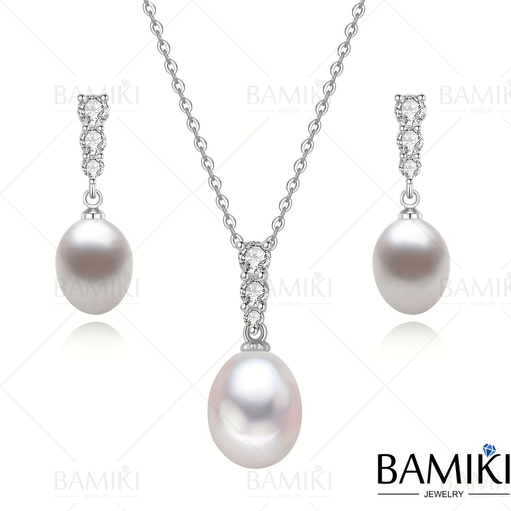 S925 Silver 3.4G, Total Product Weight (8.97G). Sea Salt Cultured Pearl/ Freshwater White Pearl Set Pendant, Pearls 9-10MM