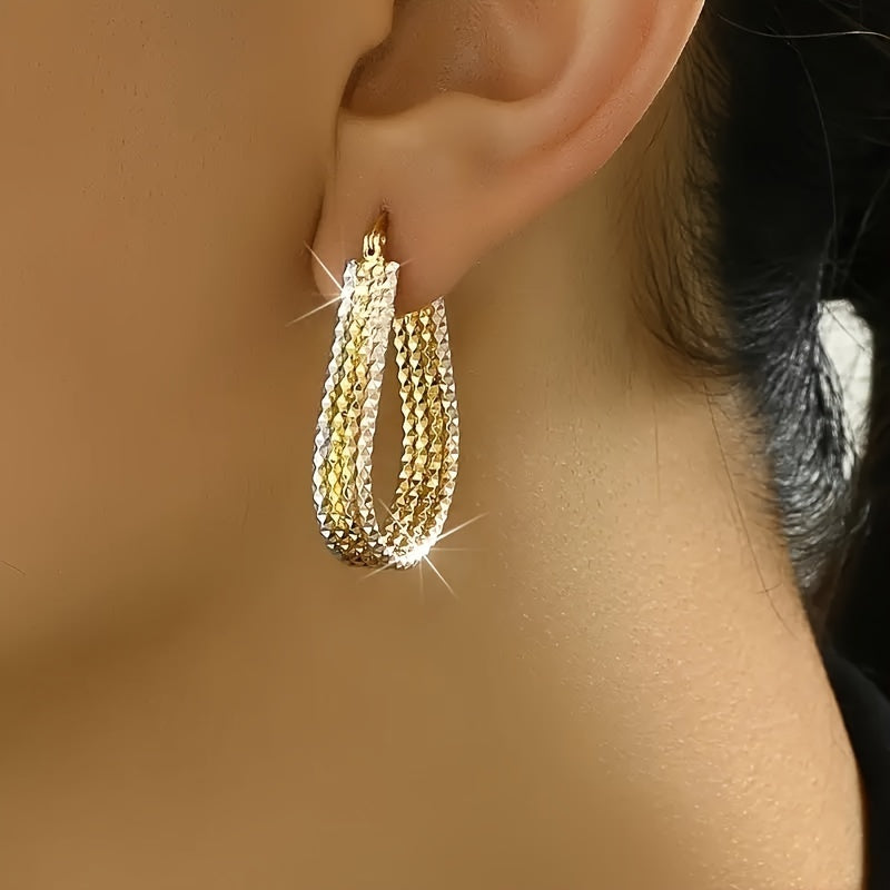 [Golden Copper Earrings] Fashionable and Shiny Water Droplet Ripple Hoop Earrings, Golden Copper Earrings, Elegant and Minimalist Style Women's Oval Earrings