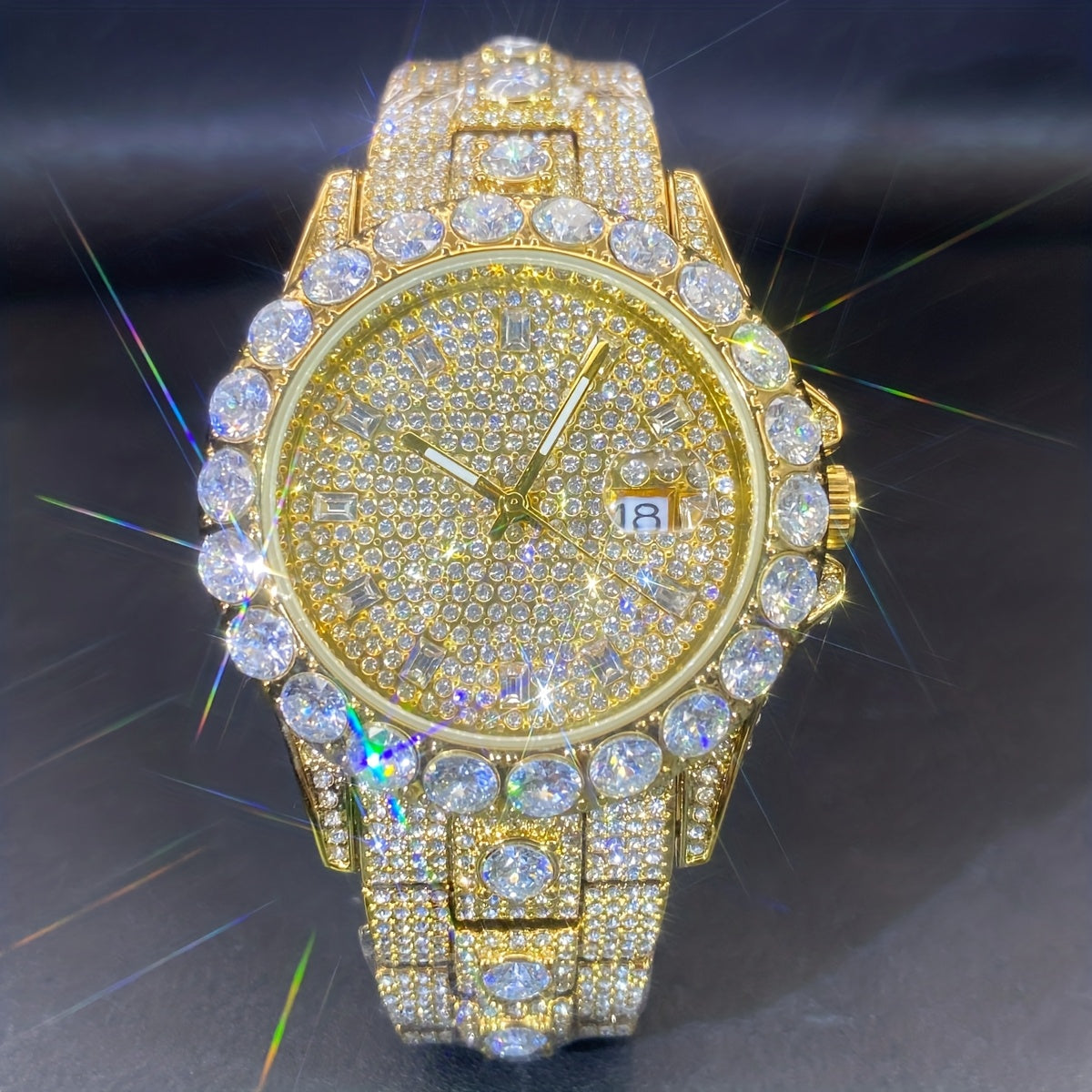 Men'S Classic Business Synthetic Rhinestone Couple Quartz Watch Calendar Luxury Classic Watch Ice Cold Hip Hop Fashion Brand Watch