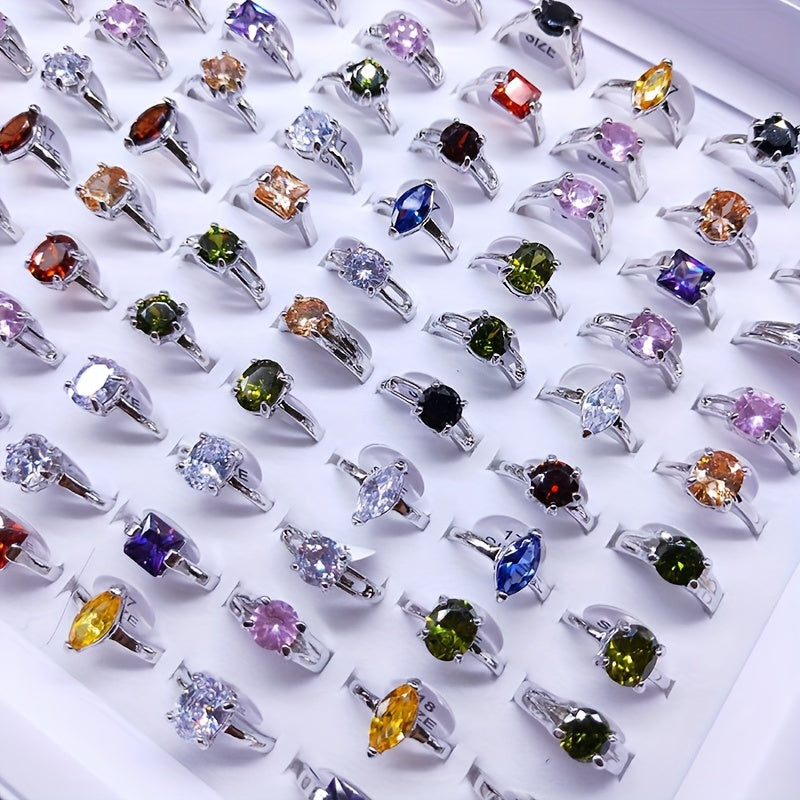 25pcs Synthetic Zirconia Shimmering Geometric Ring Color Random- Multi-Color Options for Engagement, Wedding & Evening Parties