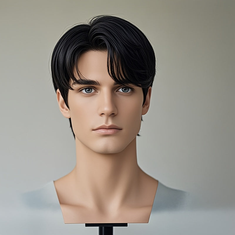 Men' Short Straight Wig Suitable for Halloween Cosplay & Themed Parties - -Looking Layered Hairpiece with No Adhesive Required, Instant Temporary Hairstyle for Role-Play, Daily Wear (No Glue Application)