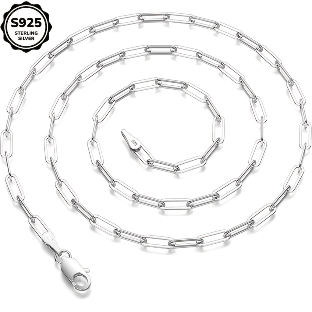 925 Sterling Silver Paperclip Chain Necklace for Women & Men - 3mm Thick, 20/ 22/ 24 Inch, Bohemian Style, Synthetic Stone, Perfect for Daily Wear or Gifting, Gift Box Included, Everyday Jewelry|Bohemian Style|Durable Chain, Necklace for