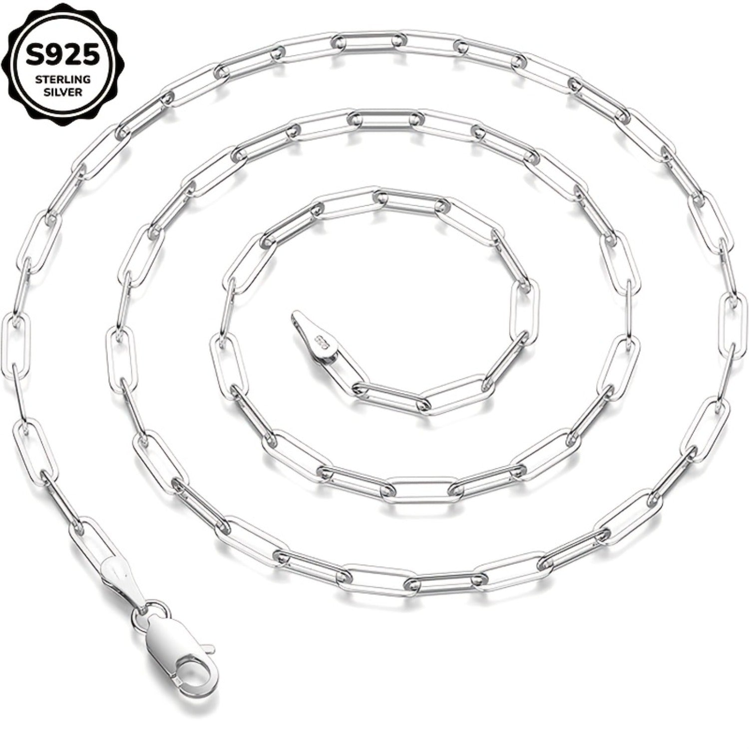 925 Sterling Silver Paperclip Chain Necklace for Women & Men - 3mm Thick, 20/ 22/ 24 Inch, Bohemian Style, Synthetic Stone, Perfect for Daily Wear or Gifting, Gift Box Included, Everyday Jewelry|Bohemian Style|Durable Chain, Necklace for
