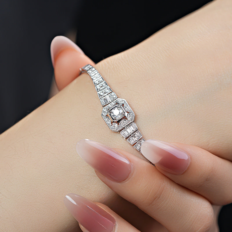 Luxury Moissanite Bracelet for Women Men, 925 Sterling Silver, Gorgeous Jewelry, Engagement Wedding Gifts for Women, Suitable for Daily Wear, Friend Couple Holiday Mother'S Day Gifts, Gift for Mom Mother Wife, Total Weight of The Product (19.55G)