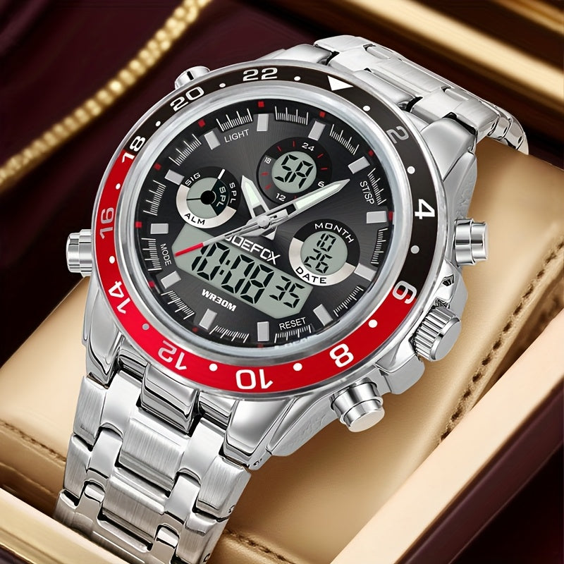 [Father's Day Gift] JOEFOX Men's Vintage Business Watch With Band Adjustment Tool - Dual Movement Steel Band Waterproof Chronograph Father's Day Birthday Gift