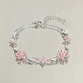 1 Women's S925 Silver Pink Cherry Blossom Bracelet, Fashionable, Cute, Exquisite Square Synthetic Synthetic Zirconia Petal Cherry Blossom Bracelet Adjustable