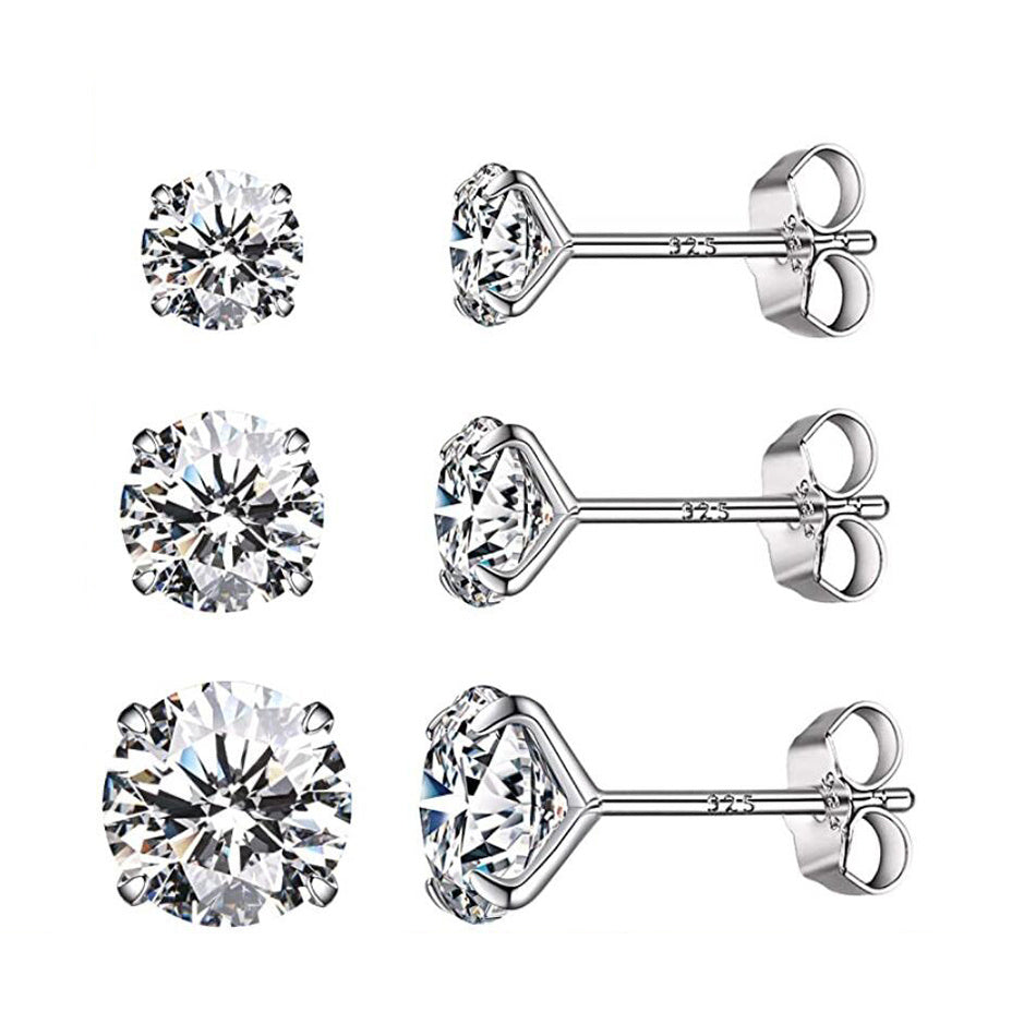 PINANNIE 3 Pairs 925 Sterling Silver Stud Earrings for Women, 4mm 5mm 6mm Small Round Studs Set, Hypoallergenic Minimalist Earrings, Classic Jewelry Gift for Her