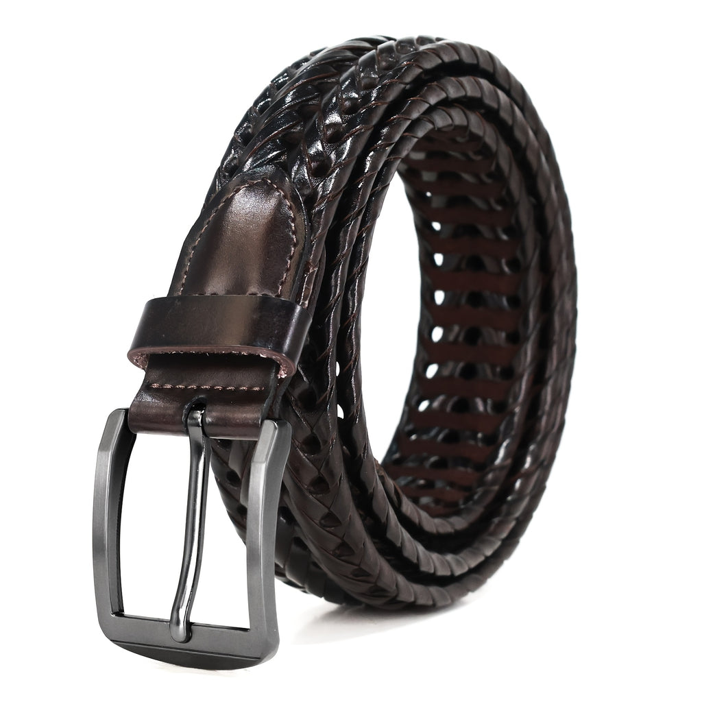 Leather Braided Belts for Men - Mens Casual Belt for Golf Pants Jeans Everyday
