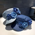 Women's Floral Denim Newsboy Cap Handmade Flower Decor Casual Hat for Artists Painters Suitable for Daily Outdoor Wear
