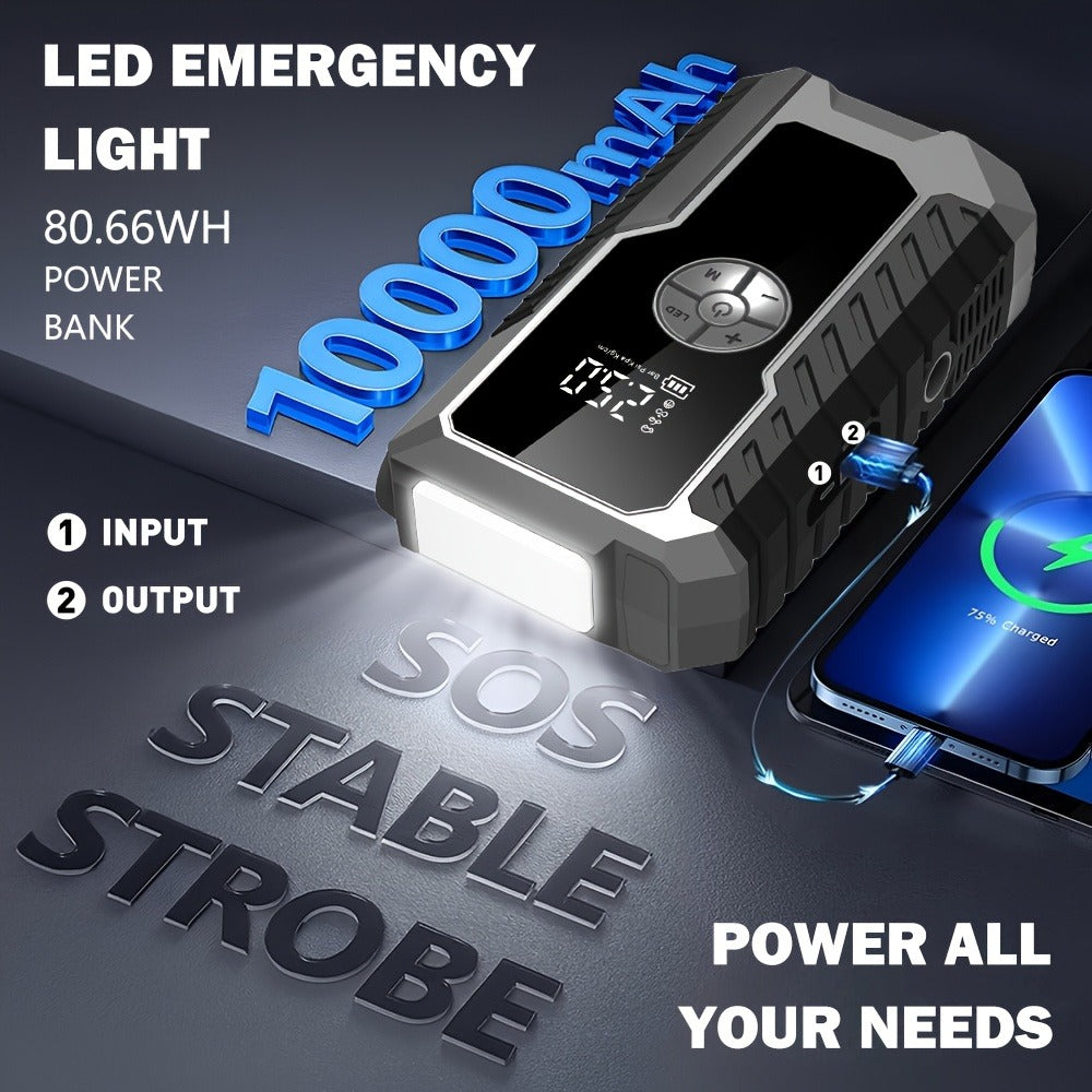 Portable Car Emergency Jump Starter, 12V Car Battery Charger, 160PSI Air Pump Emergency Starter and Single Starter, Multiple Styles, Automotive Accessory Tool, LED Light, Battery Charger, Winter Essential, Holiday Gift