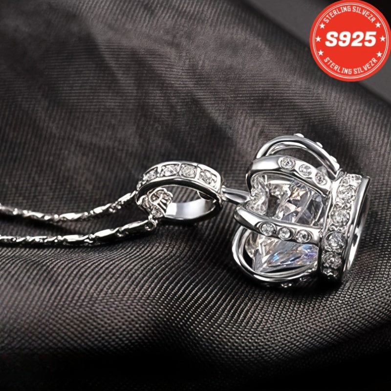 S925 Pure Silvery 5A Zirconia Crown Necklace, Durable, Low Allergenic, Is An Ideal Gift For Men, Women, Wives, Girlfriends, Mothers And Daughters On Anniversaries, Halloween, Christmas And Special Occasions, Total Weight Of The Product (2g)