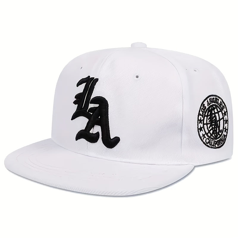 4pcs Set of LA Embroidered Snapback Hats| Unisex Street Fashion Flat Brim Baseball Cap, Adjustable Hip-Hop Cap with Logo Patch Detail, Fabric Material, Suitable for All Seasons