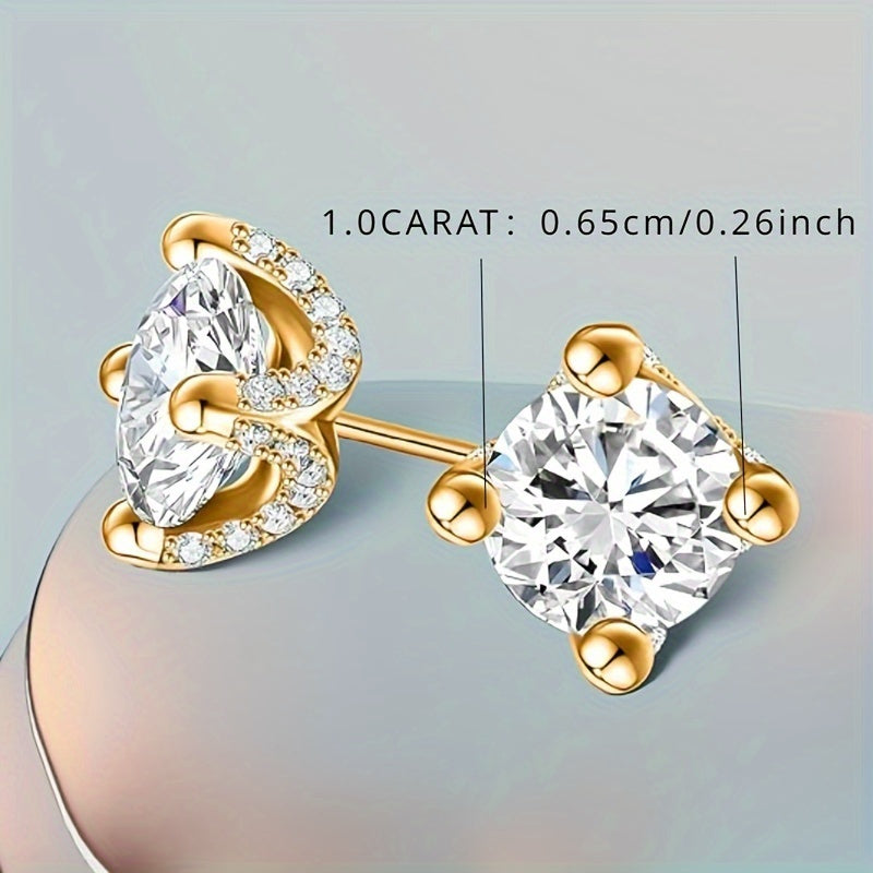 1 Pair Of 1 Carat Moissanite 925 925 Silvery Plated Stud Earrings, Luxurious, Bohemian Chic Design, Simple And Elegant Accessories for Men And Women, Ideal Gift for Valentine's Day, Christmas, Birthdays, Anniversaries And New Year's Celebrations