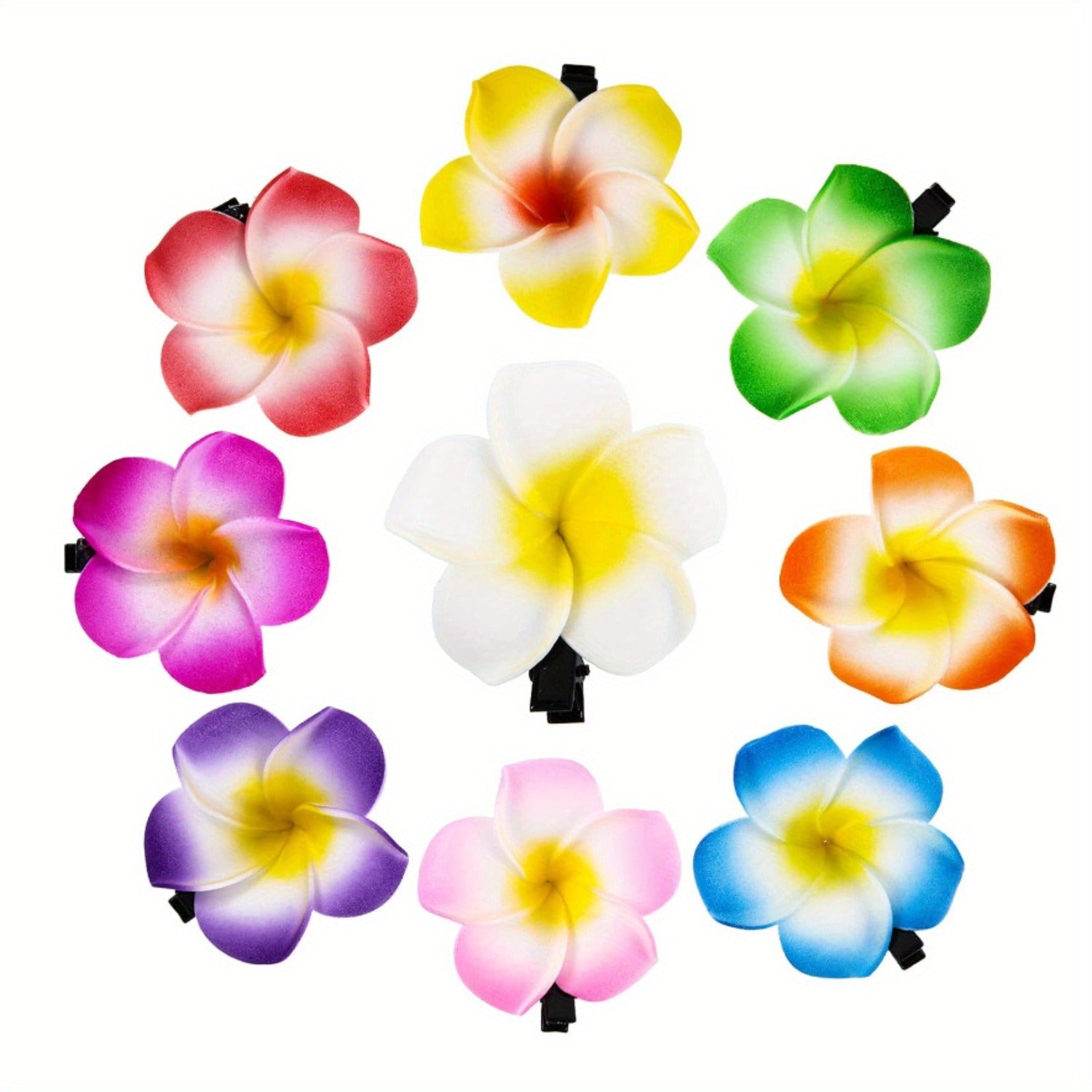36-Pack Tropical Plumeria Hair Clips - Plastic Frangipani Flower Barrettes for Luau, Beach Parties, Hawaiian Themed Weddings, No Electricity Required