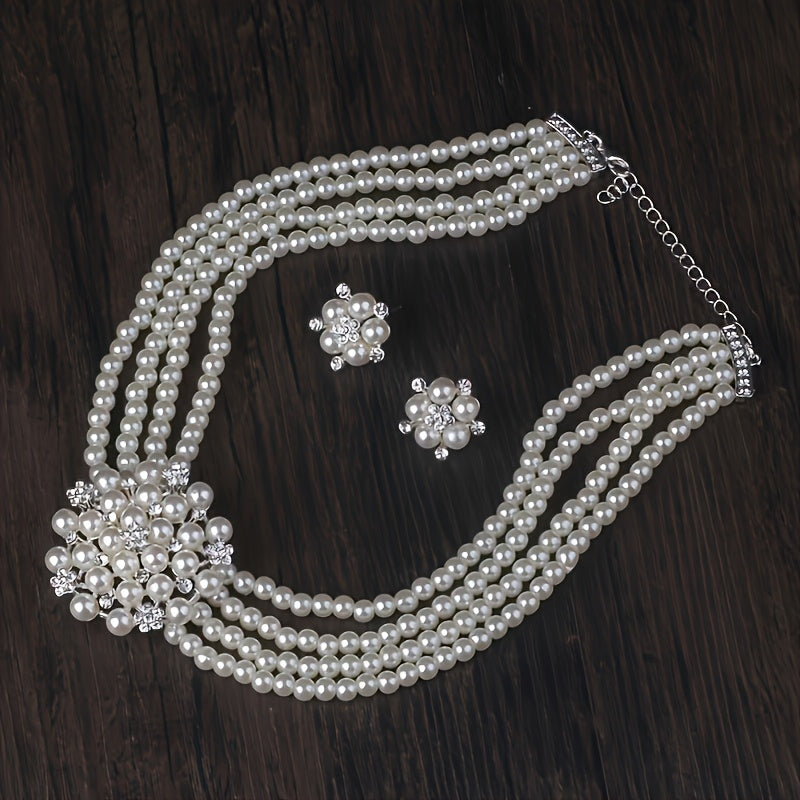 Bridal Jewelry Beads Necklace, High End And Luxurious, One Necklace+one Pair Of Earrings, Wedding Dress Accessories, Stage Performance, Evening Party Necklace