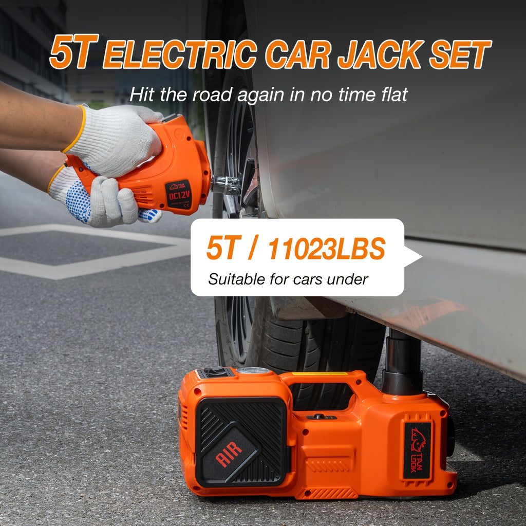 5 Ton Electric Car Jack, Hydraulic Jack and Electric Impact Wrench, Portable Car Lift with Built-in Air Pump, Suitable for SUV MPV Car Truck, Tire Replacement Garage Maintenance, Emergency Maintenance