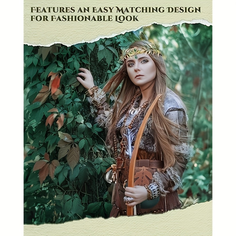 5pcs Renaissance & Medieval Women'S Accessory Set, Faux Leather Belt, Leaf Accent Fairy Dress, Faux Leather Purse, and Cosmetic Vial, for Cosplay, LARP, and Festivals