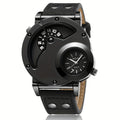 Vintage Men Watch Big Dial Double Time Shows PU Leather Business Quartz Watches for Man Analog Hot Deal Clock