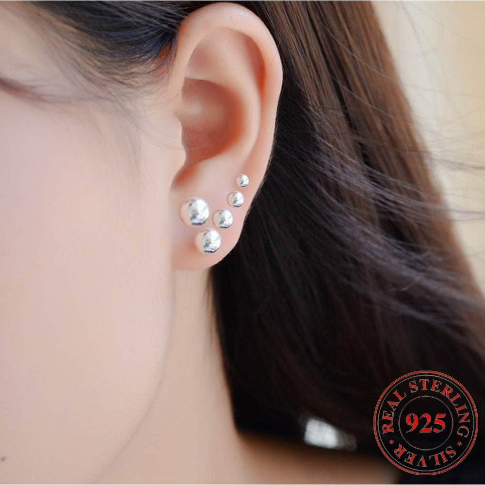 925 Sterling Silver Stud Earrings for Women, Sterling Silver Earrings Tiny Stud Earrings for Multiple Piercings 5 Pairs Different Sizes Silvery Stud Earrings Set 2mm 3mm 4mm 5mm 6mm