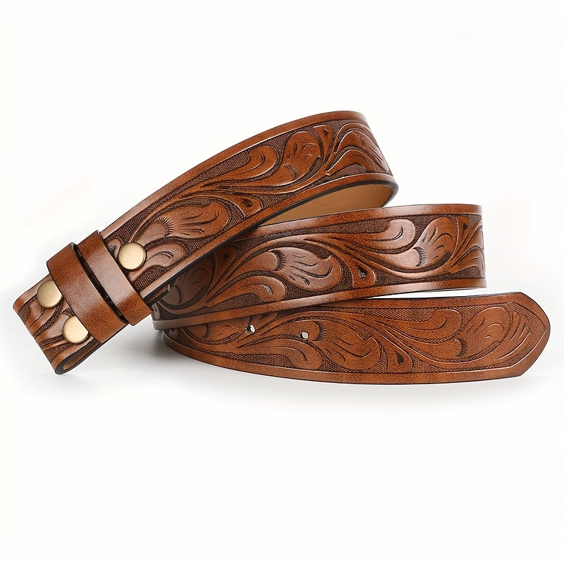 Set of 2 Men'S Western-Style Belts Featuring an Embossed Longhorn Cow Head Design, Perfect for Casual Outings, Leisure Activities, And Festive Occasions