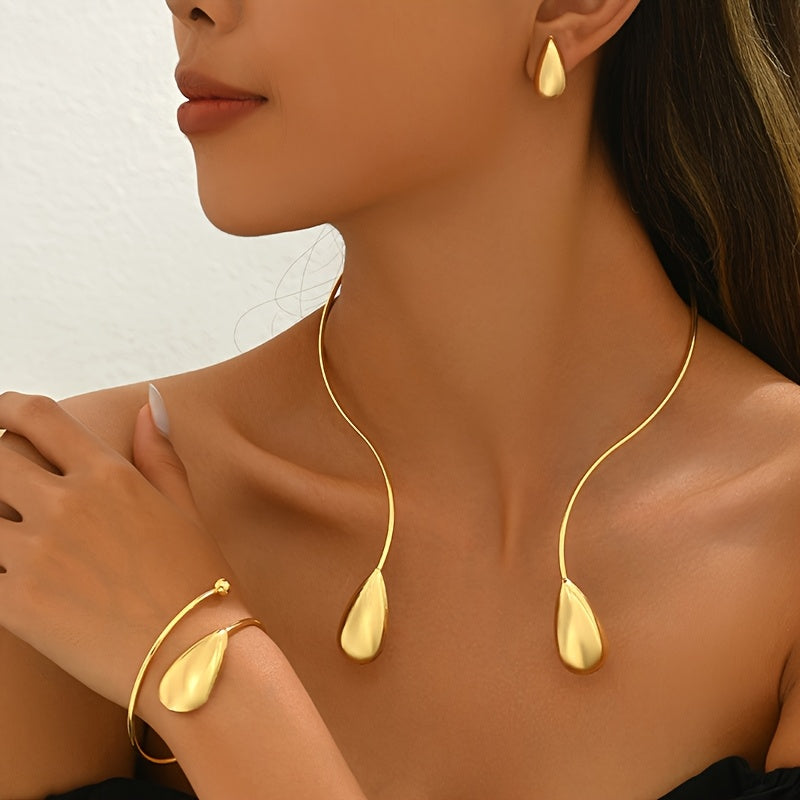 [Elegant Geometric Jewelry] S925 Silver Elegant Geometric Droplet Jewelry, a Set of Elegant Geometric Sparkling Droplet Earrings, Bracelets, and Women's Necklaces
