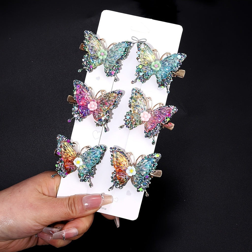 12pcs/set New Luxury Shiny Sequin Double-layer Butterfly Clip, Women'S Fashionable Double-layer Acrylic Butterfly Hair Clip, Suitable For Daily And Holiday Party Wear, Women'S Y2k Headwear Hair Accessories