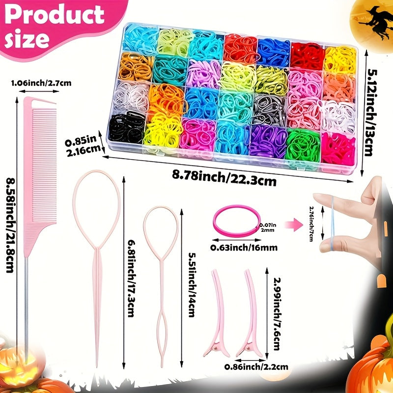 A Set of 1500 Vibrant And Lightweight Rubber Bands for Hair, Perfect for Different Hairstyles. It Comes with 6 Hair Tools And Colorful Additions, Making It Ideal for Parties And Budget-Friendly