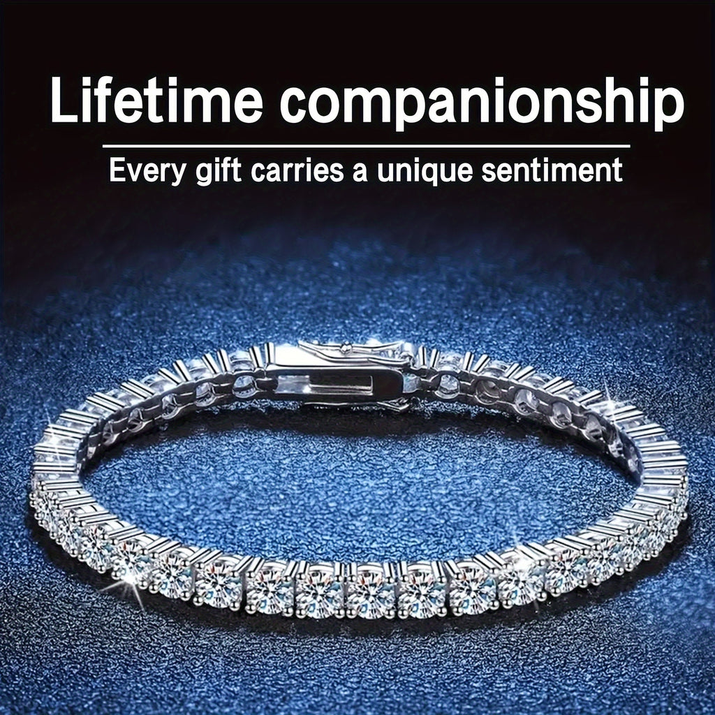 Luxurious S925 5mm Pure Silvery Moissanite Tennis Bracelet - Bright Cut, Row Of Moissanite - Elegant Style for Women, Suitable for Wedding, Birthday, Anniversary, Mother's Day Gift Halloween Gifts.Forever Love.Total Weight Of The Product (7.97g)