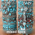 [Turquoise Beads & Charms] 5/16/19/24pcs Western Bohemian Vintage Turquoise Bracelet Set - Multilayer Stacked, Unisex Jewelry with Beads & Charms, Layered Design for Daily Wear, Party Music Festival, Perfect Daily Wear Or Holiday Gift