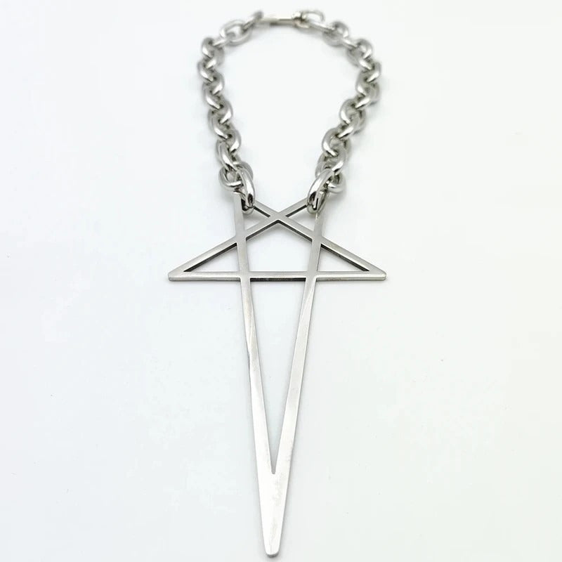 Punk Hip-Hop Rock Silvery Chunky Thick Lock Choker Chain Necklace - Unisex Five-pointed Star Design for Men and Women, Stylish & Chic, Trendy Fashion Accessories, Perfect Gift Option
