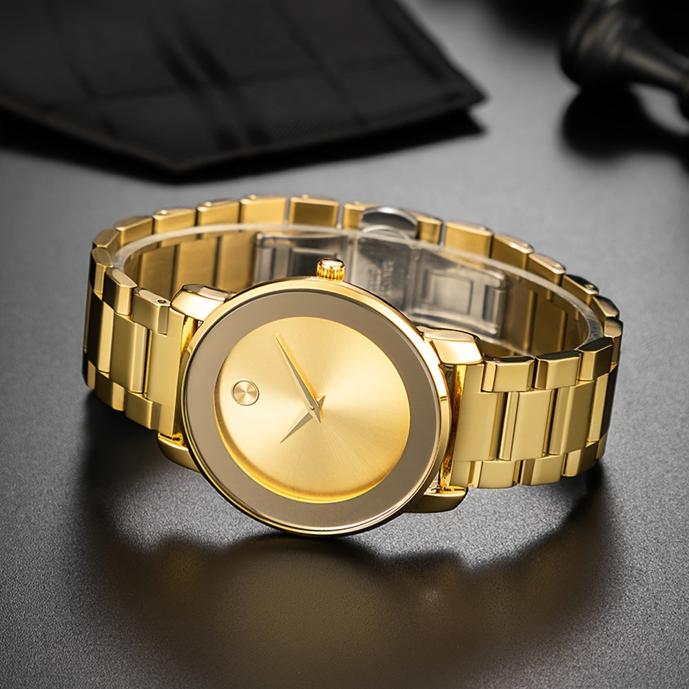 Brand Fashion Minimalist Watch Stainless Steel Watch Leisure Ultra Thin Luxury Golden Round Men's Clock