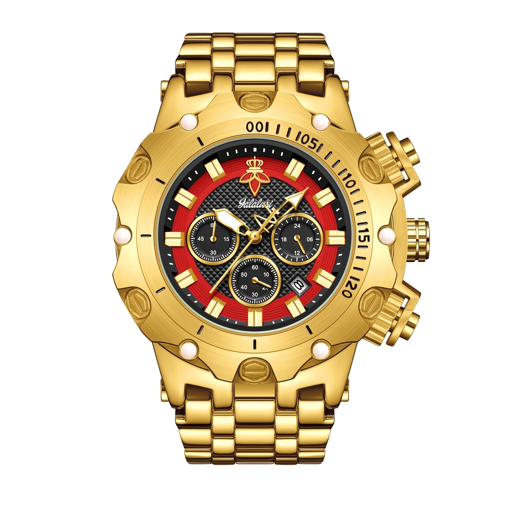 YaLaLuSi Brand 1pc Men's Multifunctional Luxury Quartz Watch Golden Strap with Atmospheric Dial Bully Color Scheme Eye-catching Eye-catching Chronograph Sub-Dial Practical Gift Box Strap Remover for Men Loved Ones Father Gift