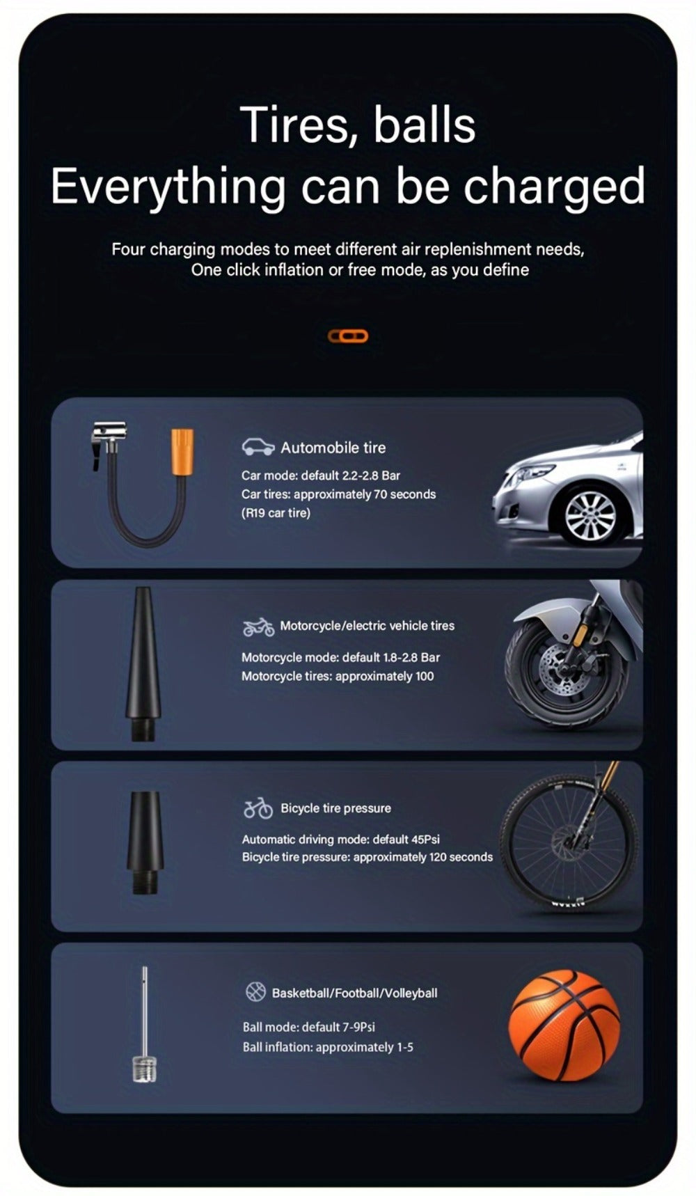 1pc Tire Inflator Portable Air Compressor, Fast Cordless Air Pump, Digital Display With Multi-function Nozzle Adapter And Long-lasting Lithium Battery For Car Motorcycle Bicycle Tire Ball, Auto Parts