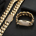 Two 12mm Trendy Bracelets And Necklaces Set, Hip-hop Jewelry, 18K Gold Plated-plated 316L Stainless Steel, Sturdy And Durable Men's Gift