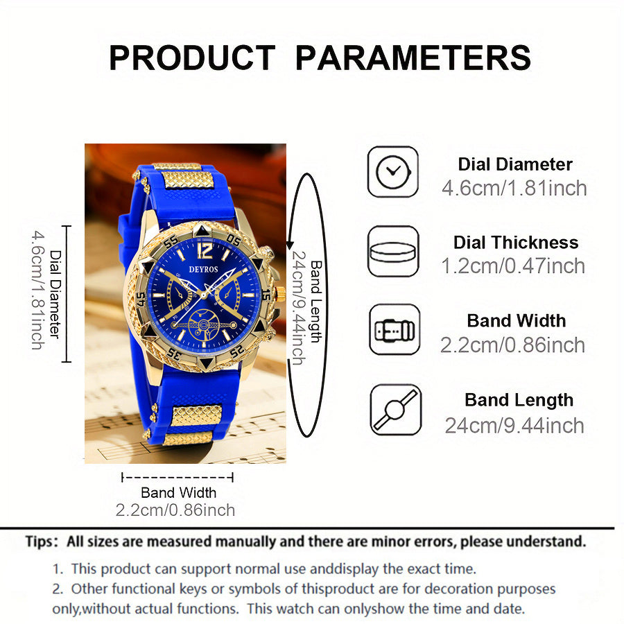 Set of 4 Men'S Quartz Watches And Jewelry | Includes Necklaces, Rings, And Bracelets | Ideal for Both Casual And Professional Attire | Men'S Business Watch