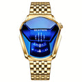 Unique Dashboard Design Men Watches Top Brand Fashion Blue Rhinestones Dial Steel Strap for Man Business Quartz Watch for Gifts