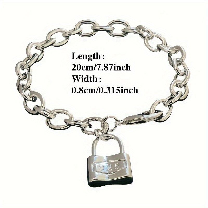 925 Pure Silver Pendant Clasp Bracelet, Stylish Korean Silver Chain Bracelet with Lock, the Perfect Gift Choice!